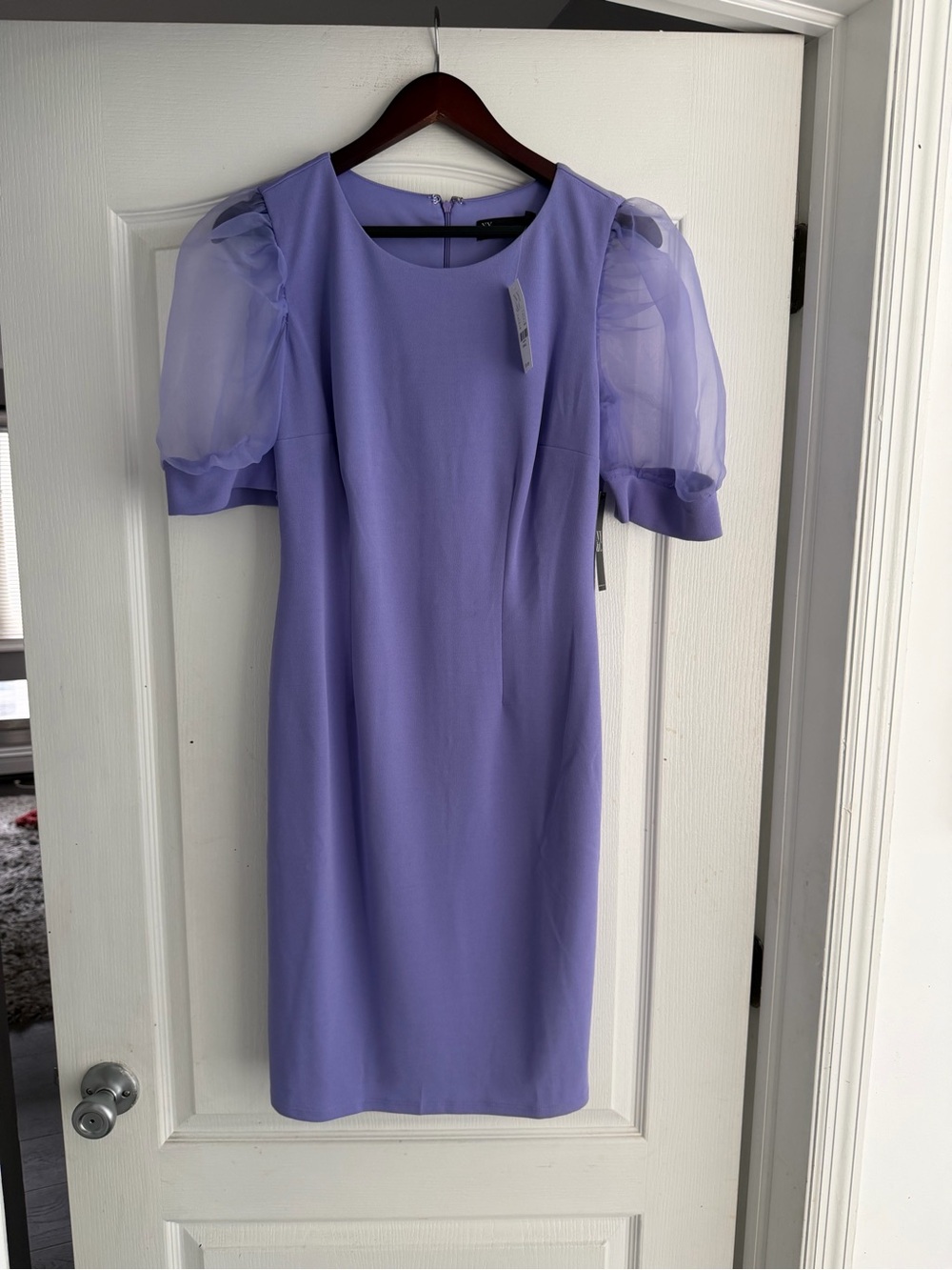 New York & Company Lavender Puff-Sleeve Midi Dress